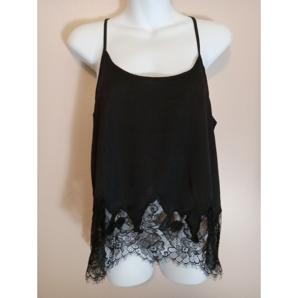 Storia Women Black Lace Hem Racer‎ Back Tank Camisole Top Size S